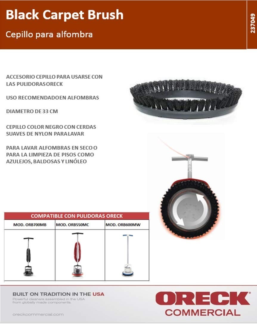 12″ Nylon Carpet Shampoo Brush for Orbiter Floor Machine – 0.012″ Bristles, Blac