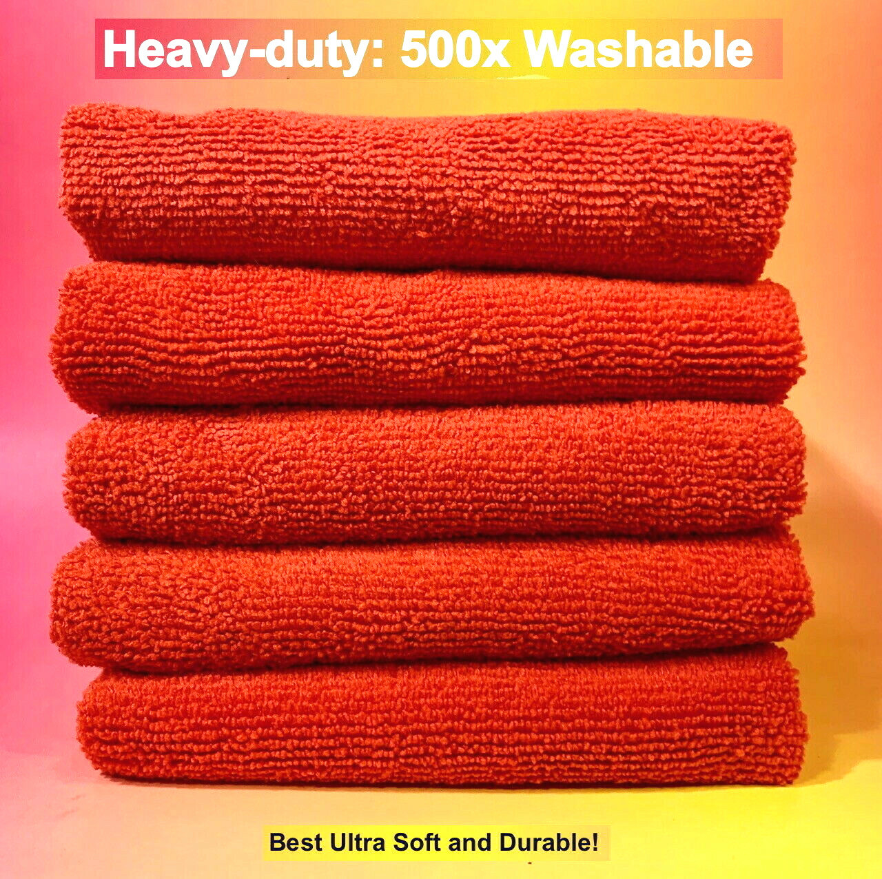 5 RED MICROFIBER CLEANING WASH CLOTH TOWEL RAG 16″x16″ : KITCHEN BATH BAR CAR