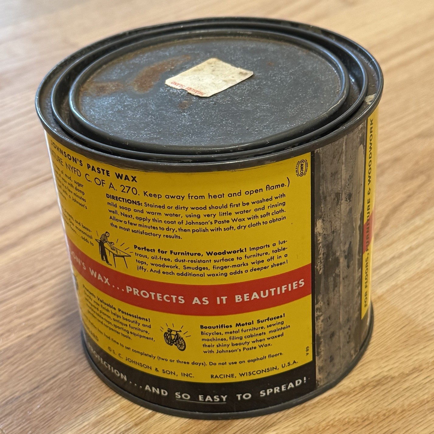 SC Johnson’s Paste Wax 2 lb Tin – Vintage Original Early Formula – 75+% Full!