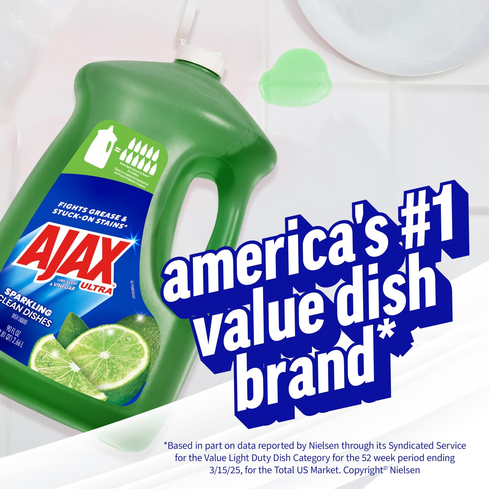 Ultra Liquid Dish Soap Vinegar and Lime Scent, Sparkling Clean Dishes, 90 fl …