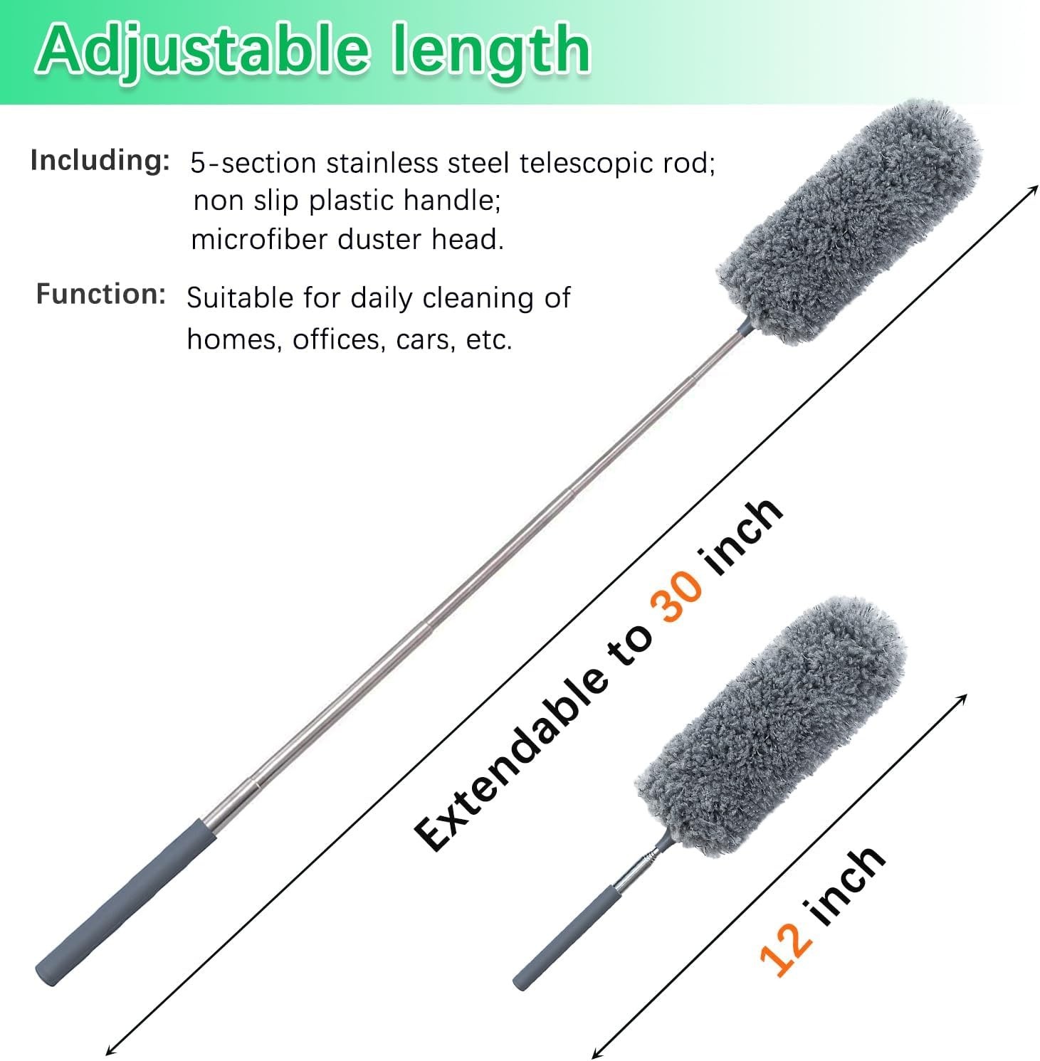 2 Pack Microfiber Feather Duster for Cleaning with Extendable Pole,Hand Washable