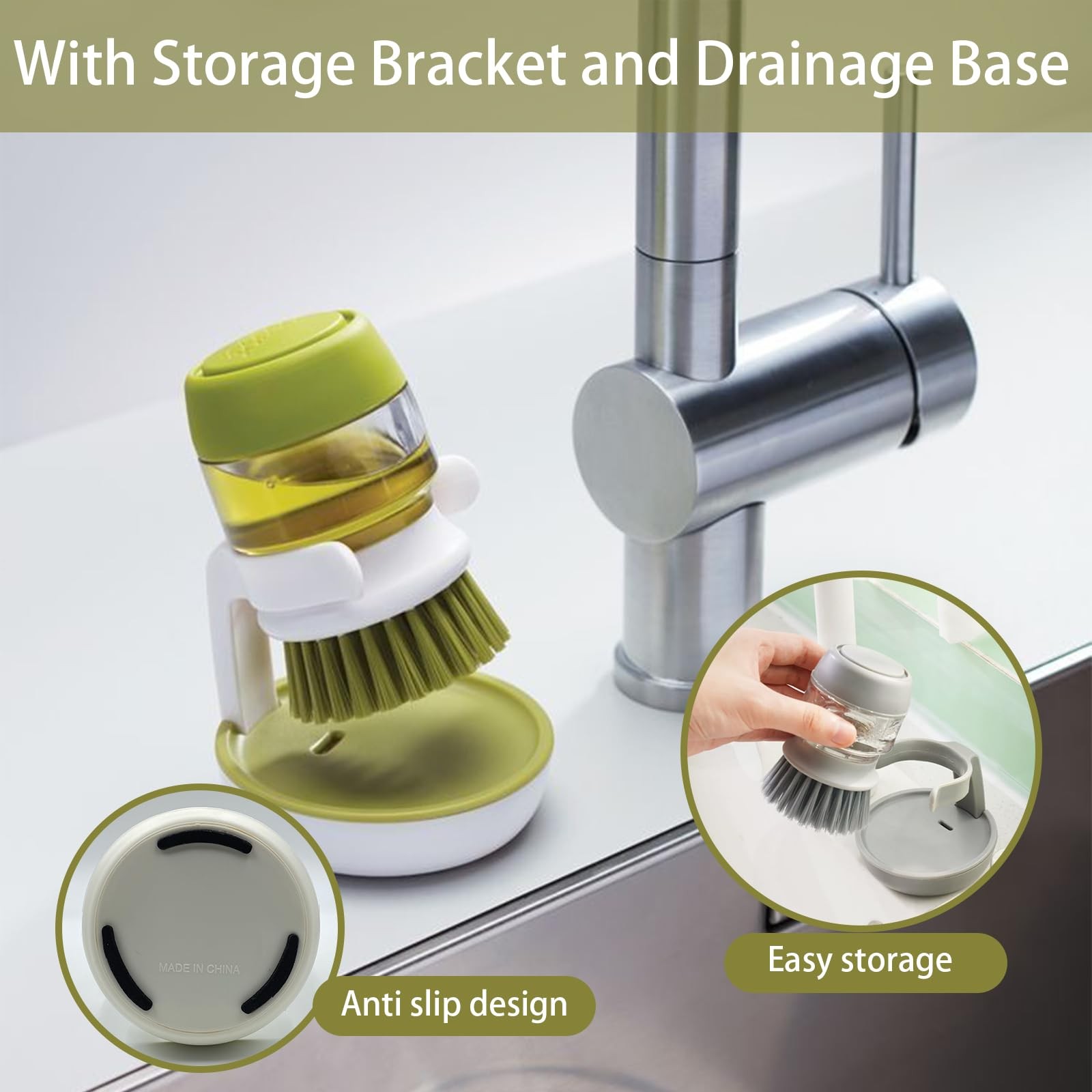 Soap Dispenser with Dish Brush and Storage Bracket, Easy to Clean Kitchen Ute…