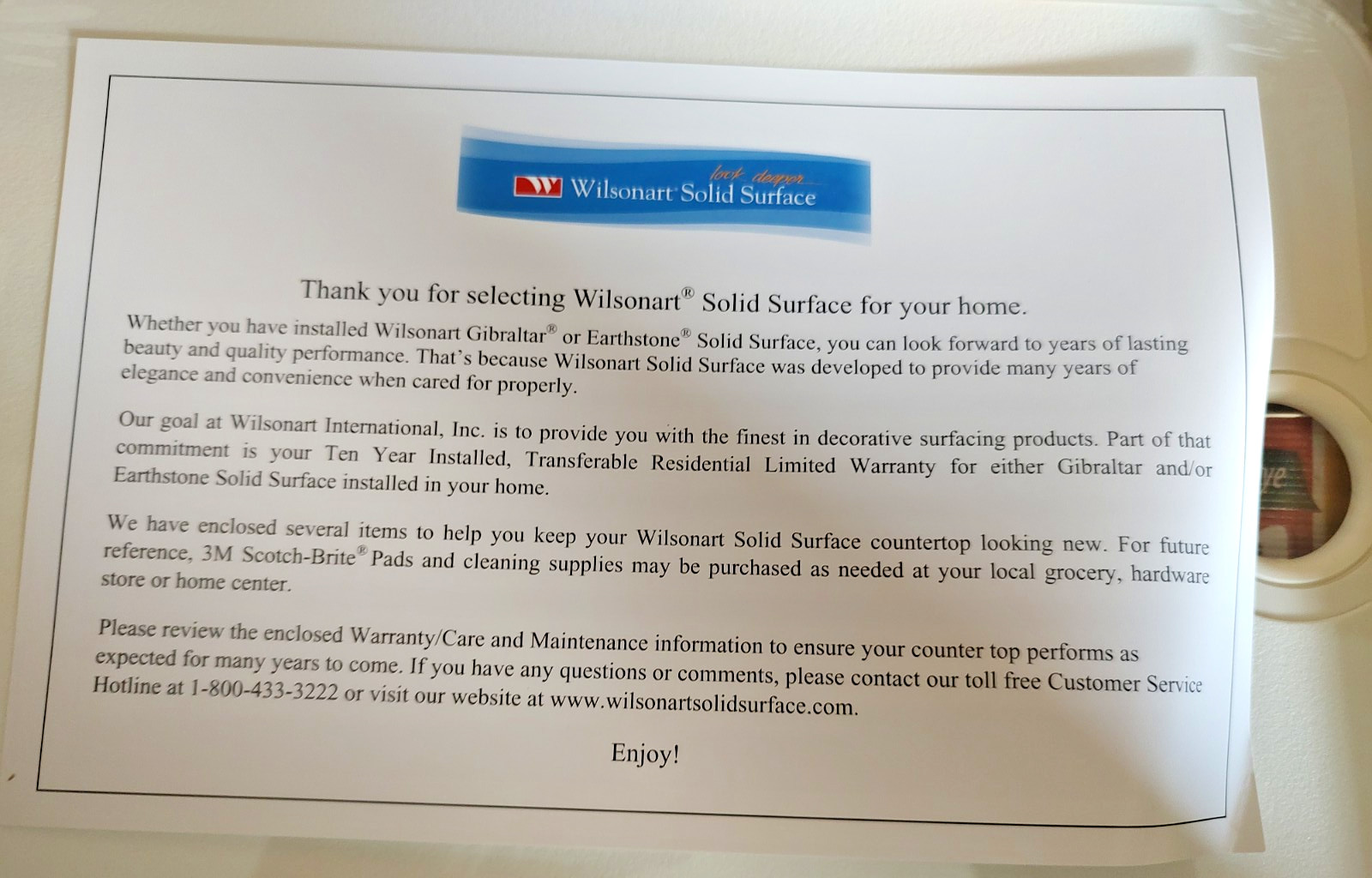Wilsonart Solid Surface NOS Care & Maintenance Kit for Counters and Shower Walls