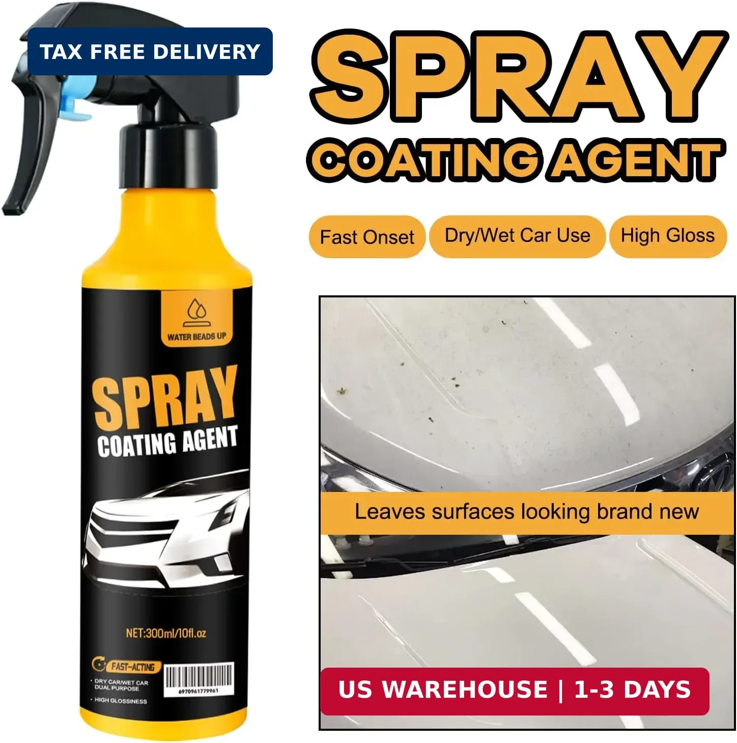 Nano Hydrophobic Ceramic Coating, 300ml Car Coating Spray Kit,Easy-to-Spray Auto