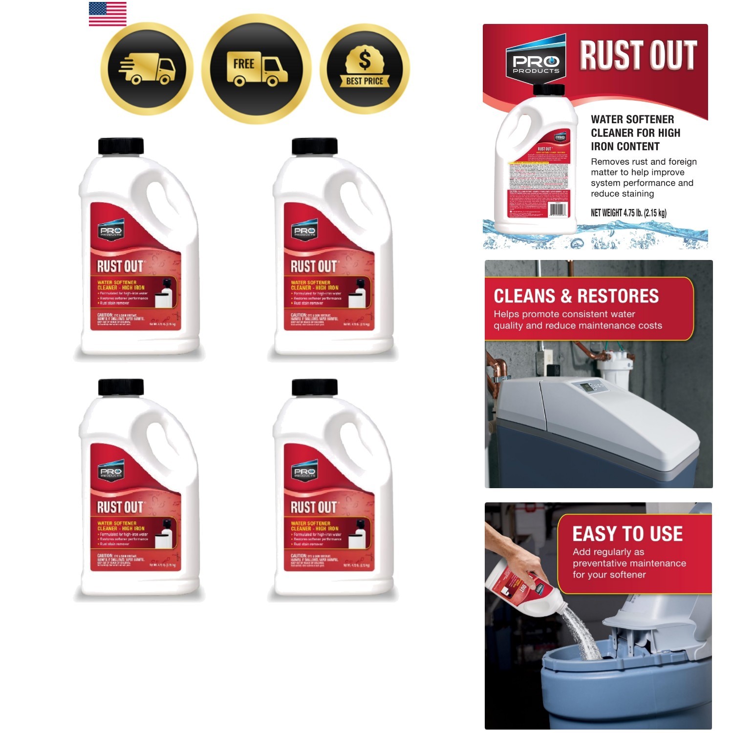 Rust Out RO05B Water Softener Cleaner And Iron Remover, 4.75 lb. Bottle, 4 Pack