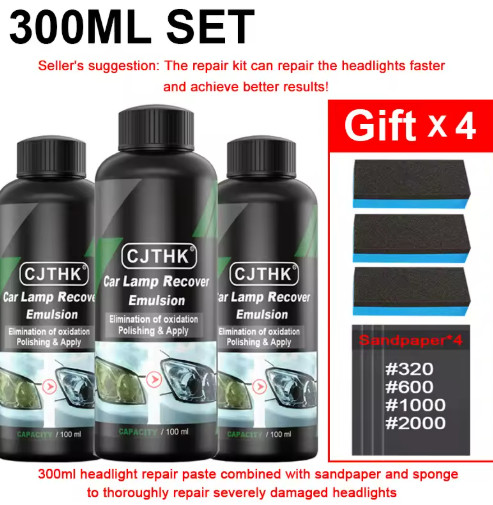 Car Headlight Restoration Kit 300ml – Oxidation Remover, Polish & Clear Lens Rep