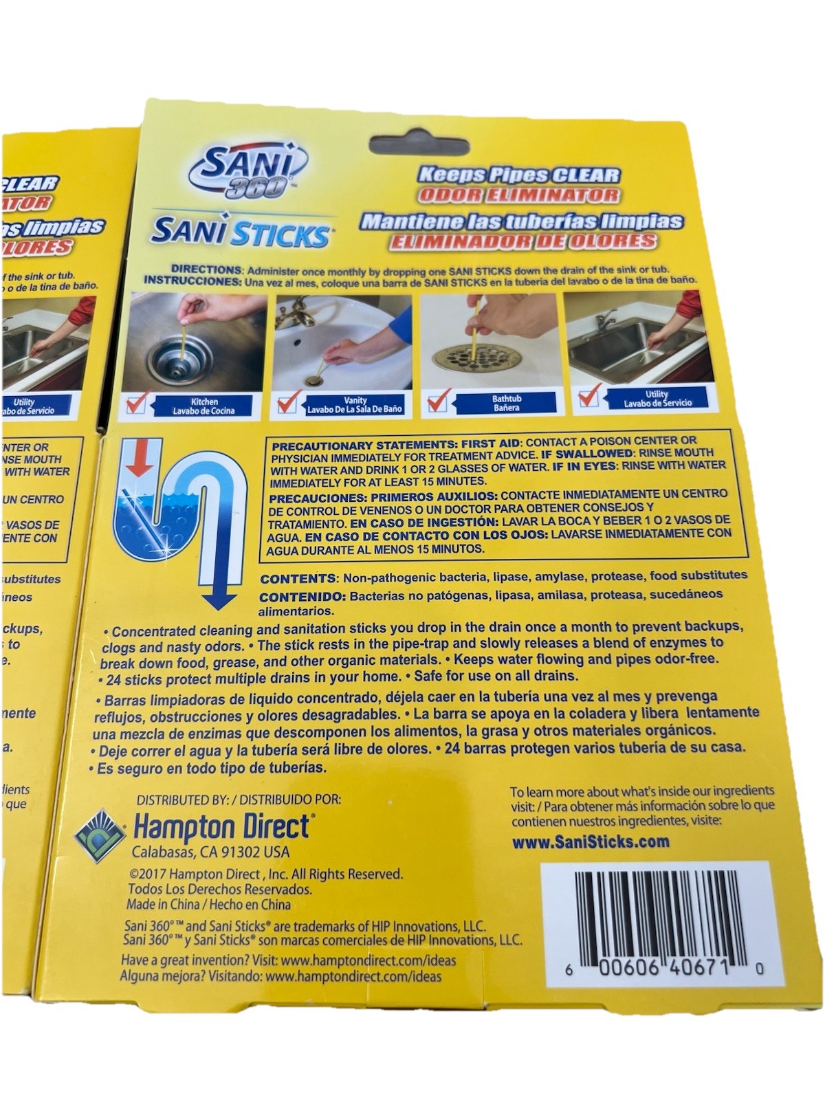 48 SANI 360° Sani Sticks Drain Cleaner and Sink Deodorizer Non-Toxic, Enzyme