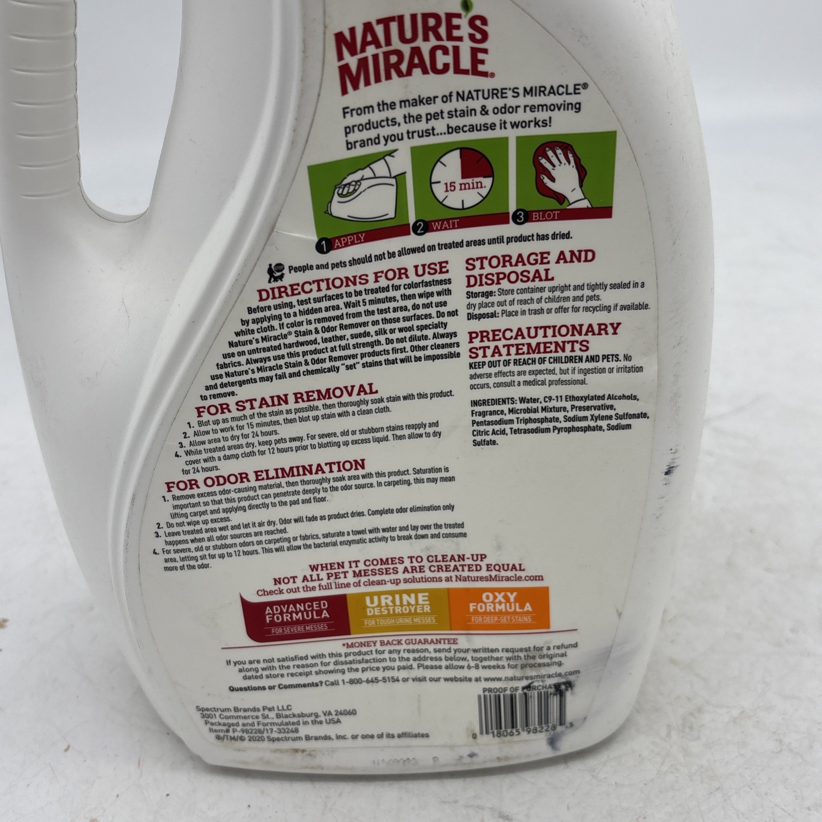 Natures Miracle Stain Odor Remover 1 Gallon Dog Refill Urine Destroyer Enzymatic