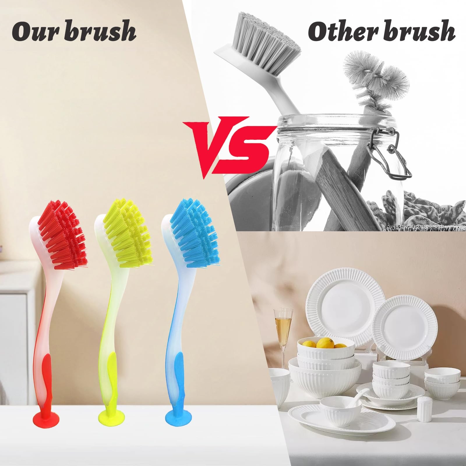 10 Pieces Long Dish Brush with Handle Assorted Color Dishwashing Brush with S…