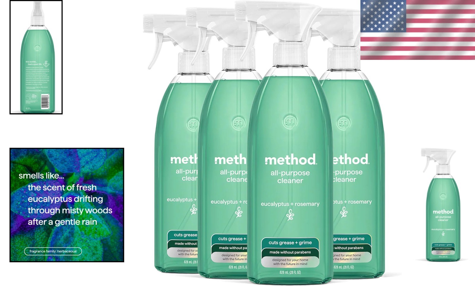 Powerful Eucalyptus & Rosemary Cleaner – 28 fl oz Liquid, 4 Pack, Cruelty-Free