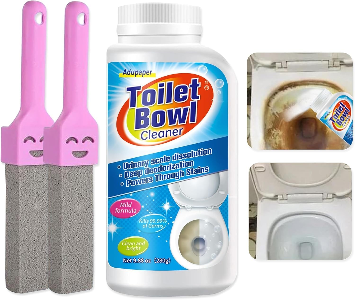 2-Pack Pumice Stone Toilet Cleaning Solution for Tough Stains & Calcium Buildup