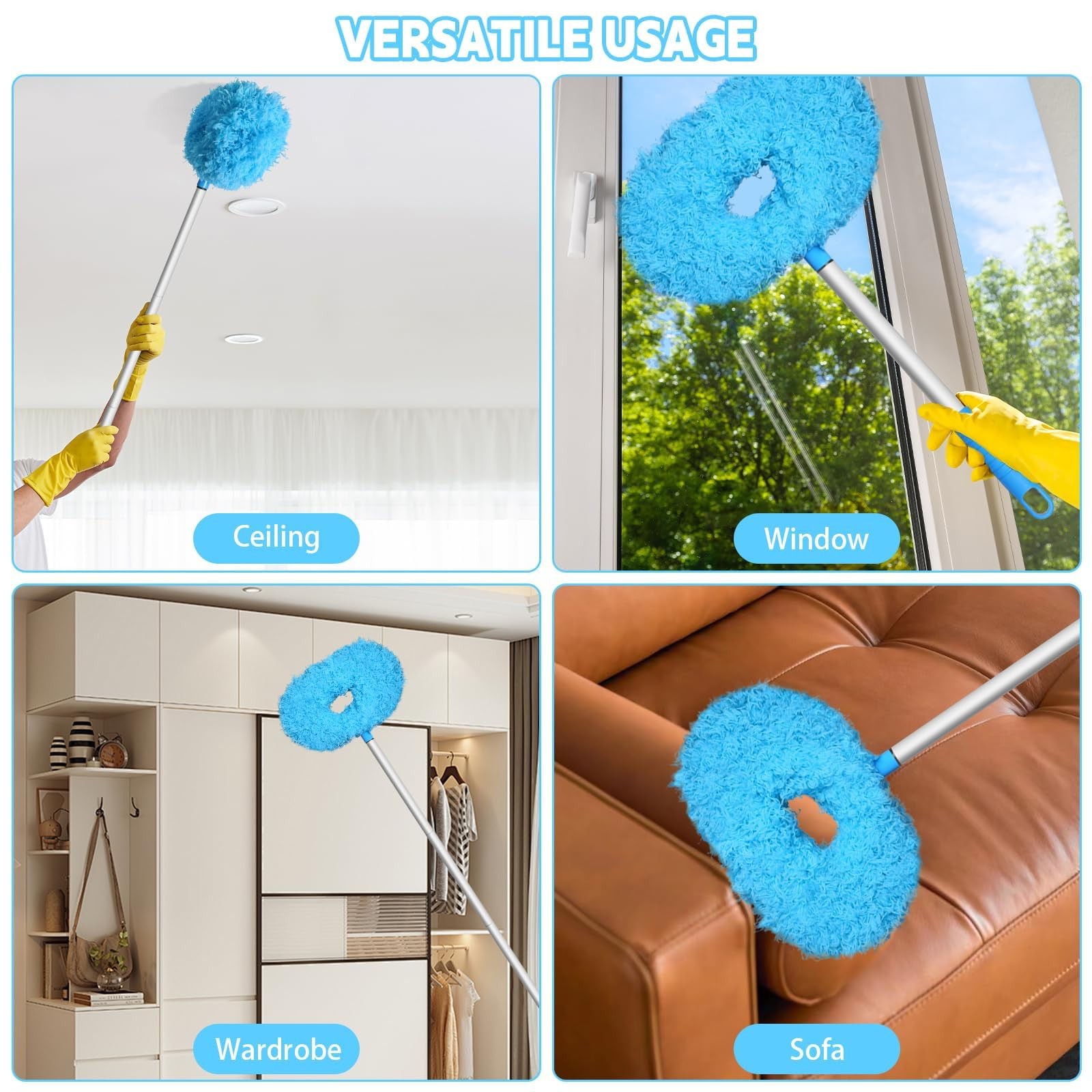2Pack Ceiling Fan Duster with Extension Pole, 13-49.7 Inches Adjustable and R…