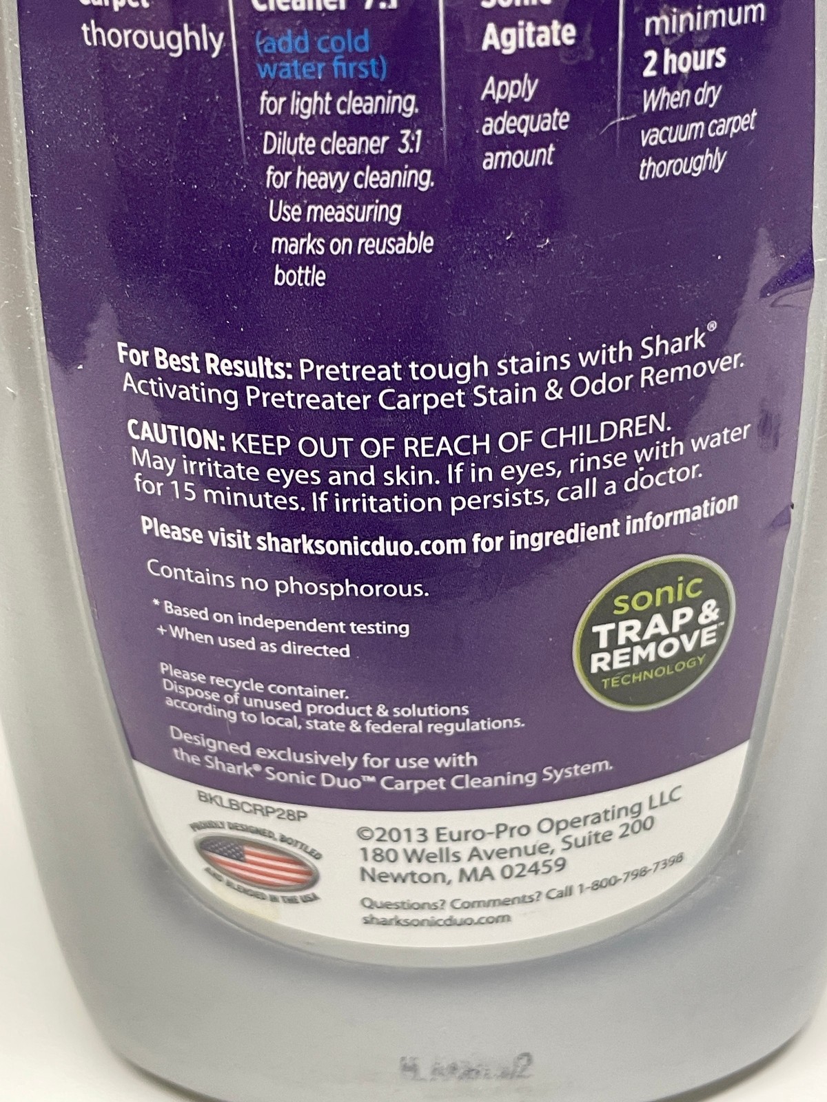 NEW Sealed Shark Low Moisture No Rinse Carpet Shampoo English Lavender 28 fl oz