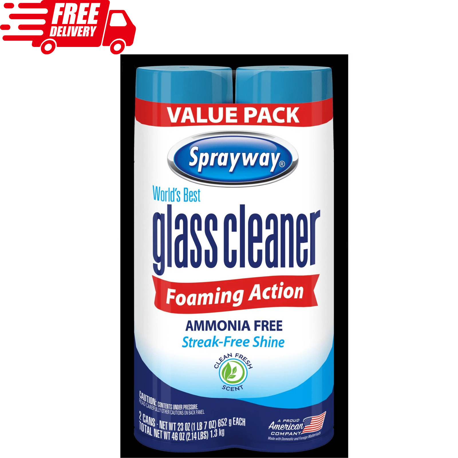 Sprayway 2 Pack Glass Cleaner Foaming Ammonia Free Streak-Free Shine 19 oz