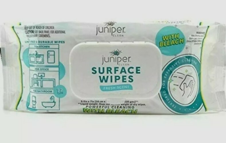 Juniper CLEAN Surface Cleaning Wipes with Bleach 72 Count (Set of 2 Packs )