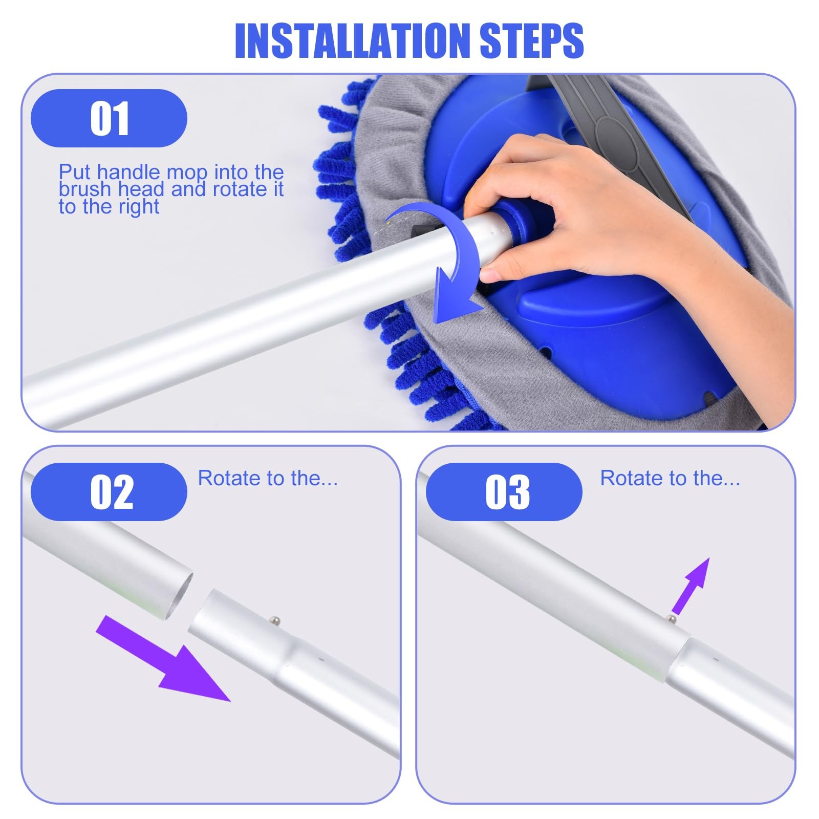 Car Wash Brush Kit – 62″ Long Handle Microfiber Cleaning Brush for Car RV Truck