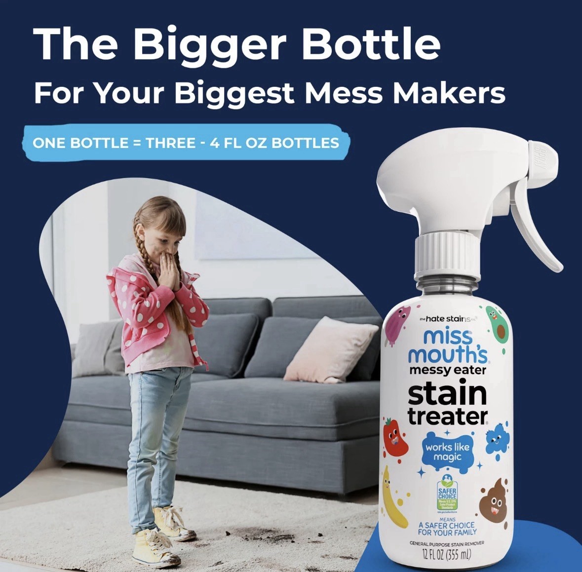 Miss Mouth Stain Treater Spray Gentle on Laundry 12 fl oz- Free Shipping USA