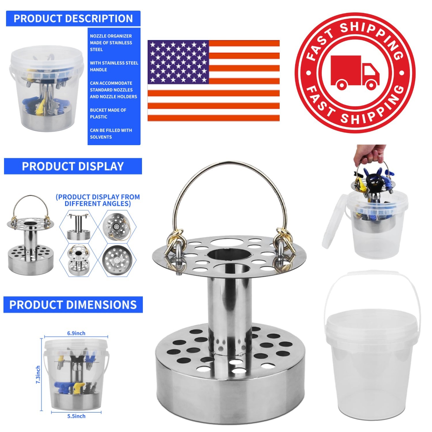 1 Gallon Stainless Steel Spray Tips Organizer Keeps Equipment Clean Efficiently