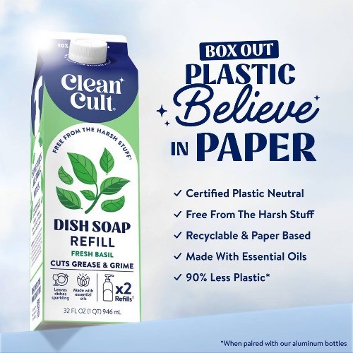 Clean Cult Fresh Basil Soap Refill TGT Exclusive 32oz Carton Cuts Grease Food