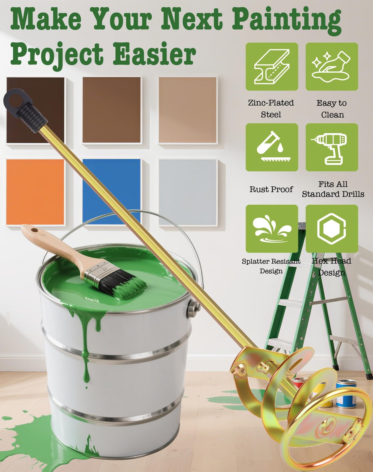 Paint Mixer for Drill Paint Stirring Drill Attachment for 1-5 Gallon Bucket