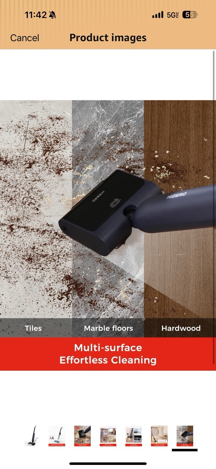HIZERO F600 Hard Floor Cleaner with Headlight Self-Cleaning Roller Triple Brush