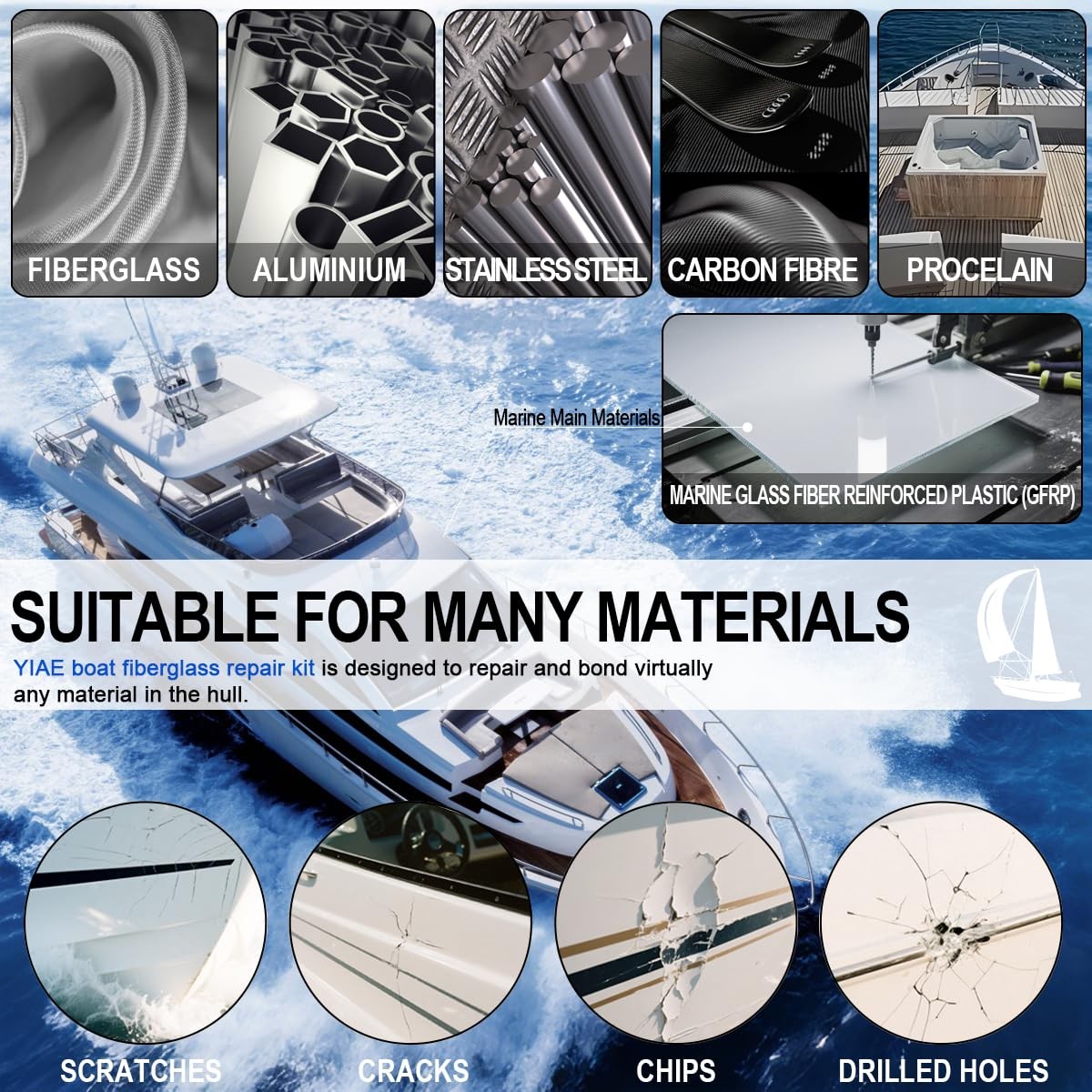 Marine Fiberglass Repair Kit for Boats Pro Gel Coat & Epoxy Resin to Fix Hole…