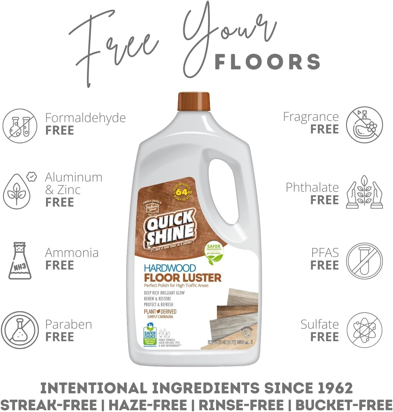 64oz Safer Choice Hardwood Cleaner, pH Neutral, Easy Squirt Application