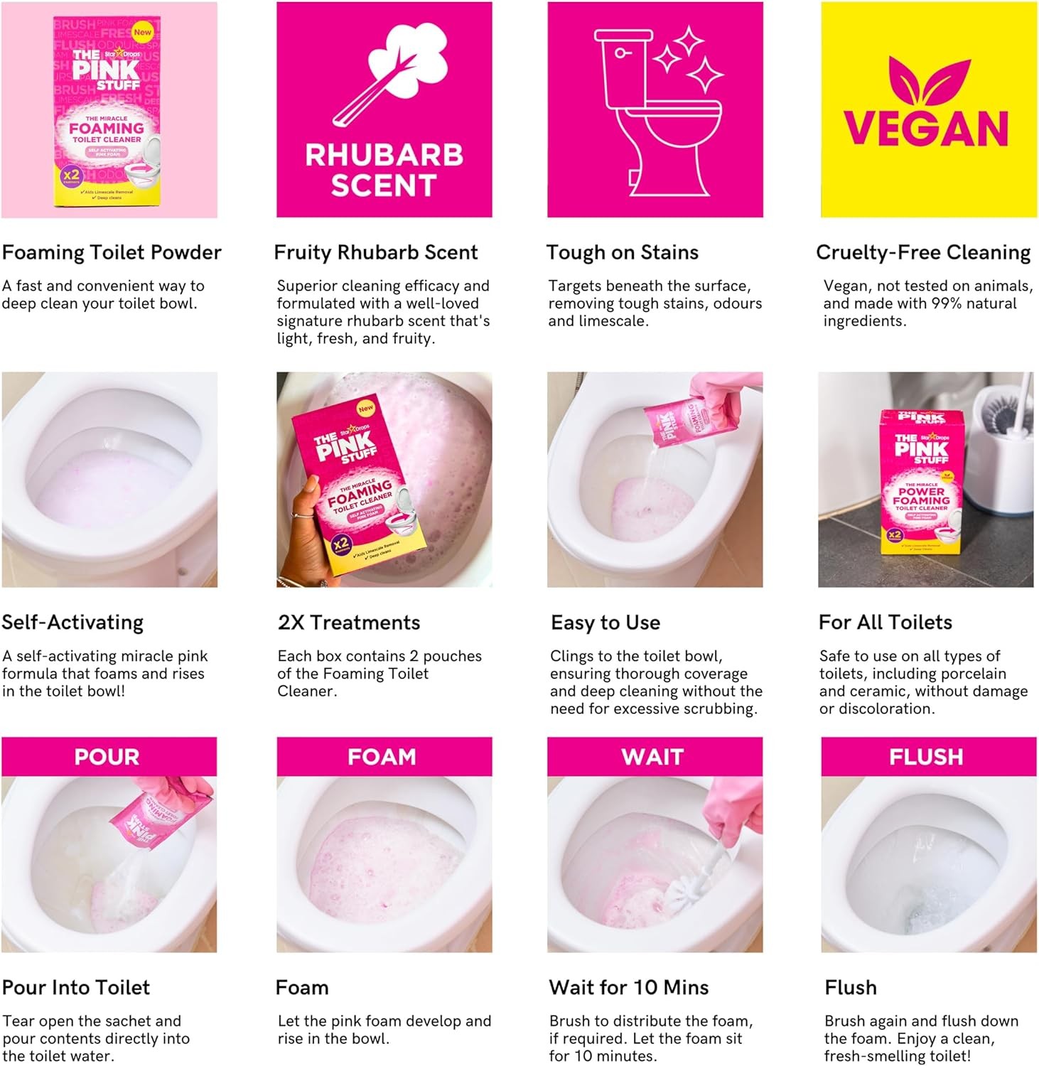 Stardrops The Pink Stuff Miracle Power Foaming Toilet Cleaner – Self-Activatin