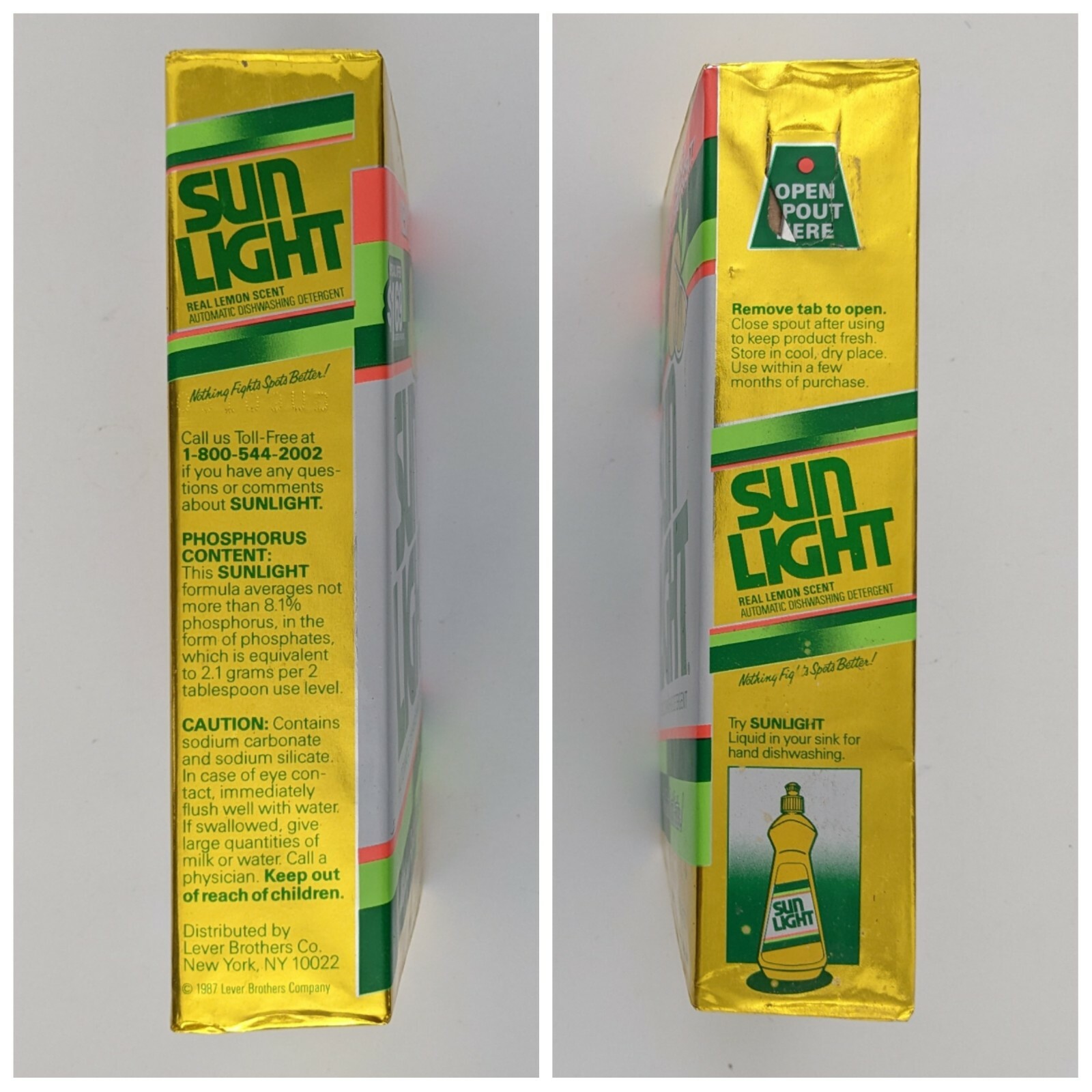 VTG Sun Light Automatic Dishwasher Detergent 35 Oz Box 1987 Sunlight Prop NOS