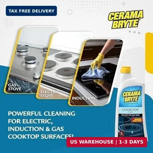 Cerama Bryte Glass Cooktop Cleaner Bundle, 18 oz Bottle & 10 Pads