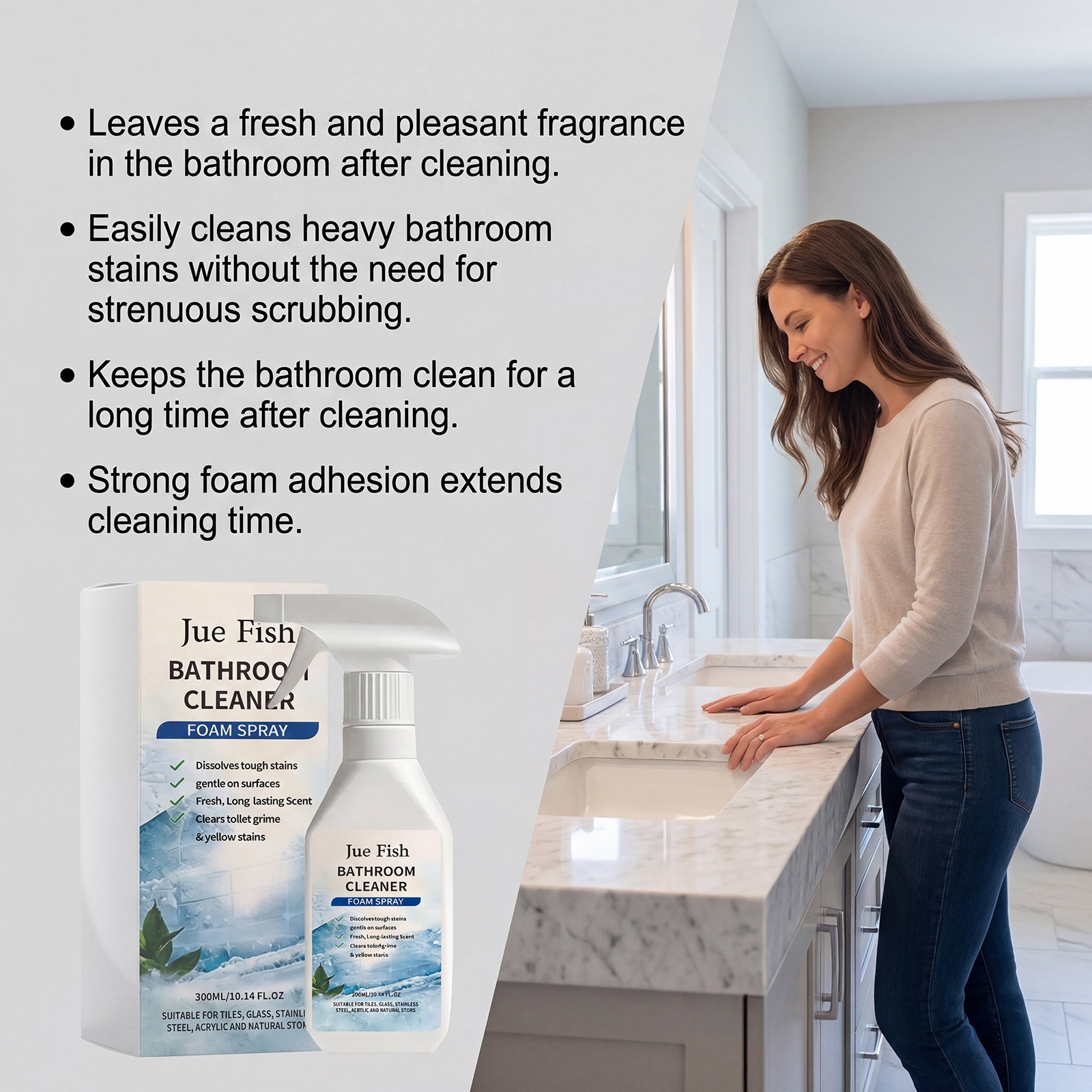 1~3x Multi Purpose Bathroom Cleaner Foam Spray, Powerful Scale Remover 300ml