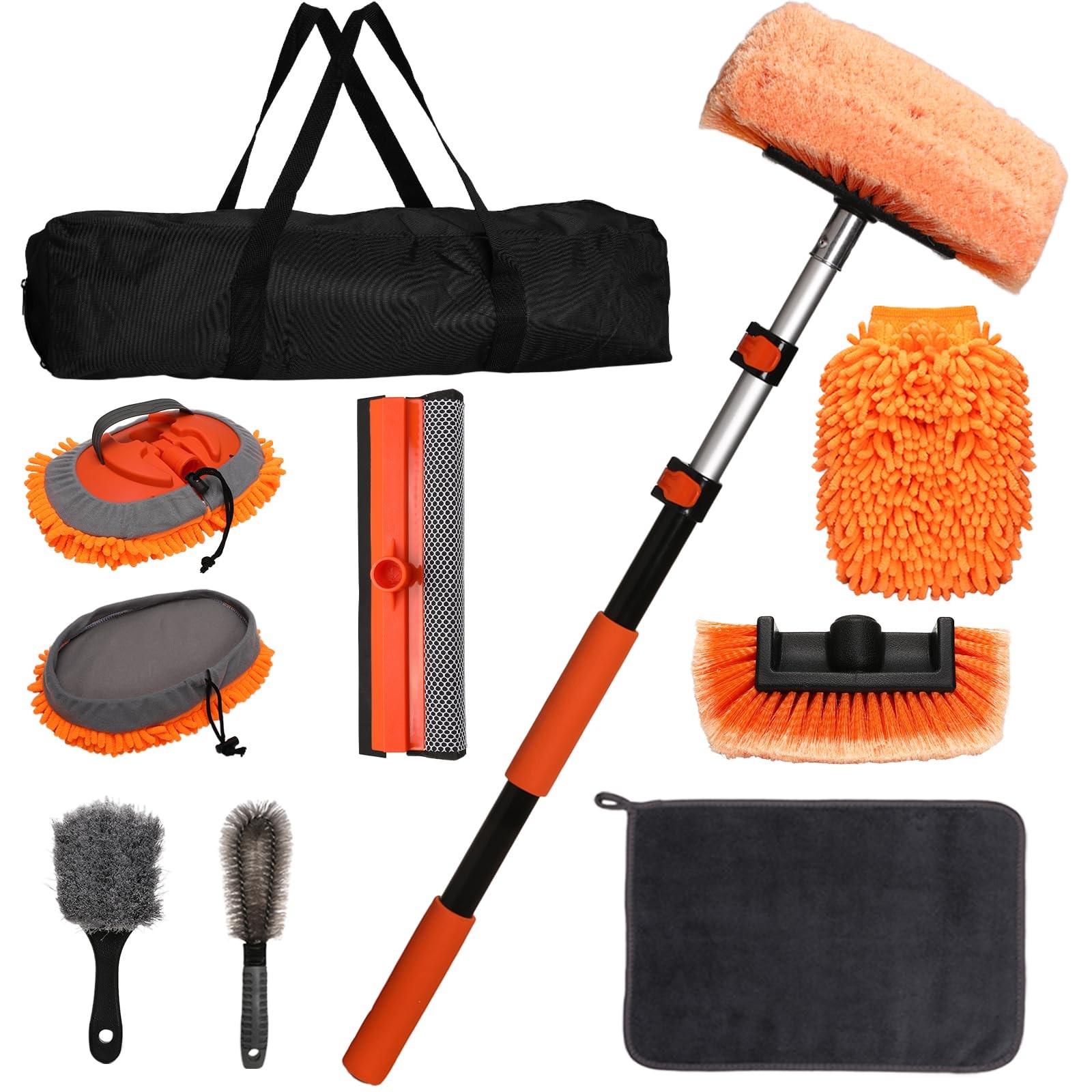 10Pcs 60″ Car Wash Kit with Long Handle, Soft Extendable Car Wash Brush & Mop…