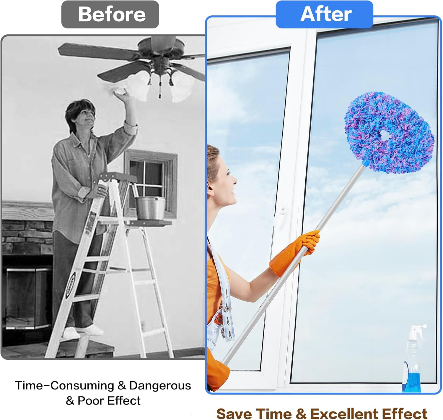 Ceiling Fan Cleaner Duster Reusable Microfiber Ceiling Fan Blade Cleaner Removab