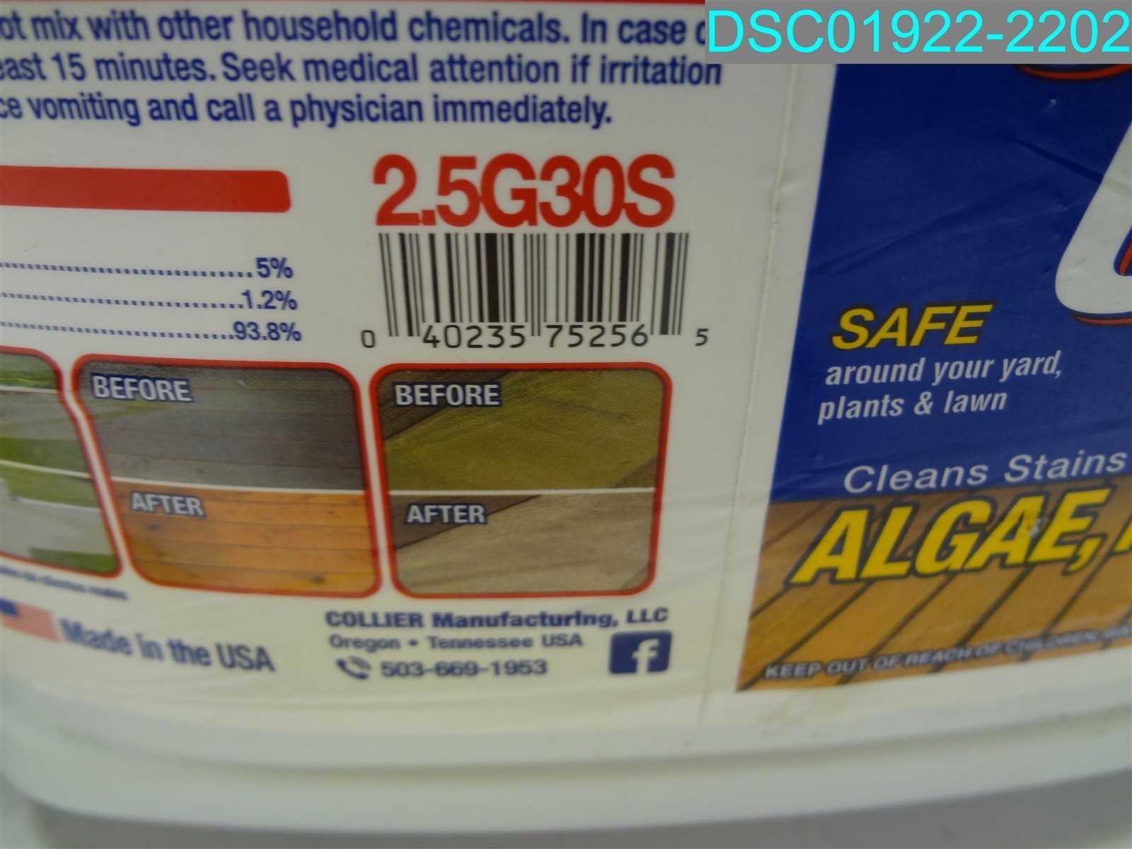 QTY=5GAL: (2.5G X 2) 30 Seconds Outdoor Cleaner Concentrate 040235752565