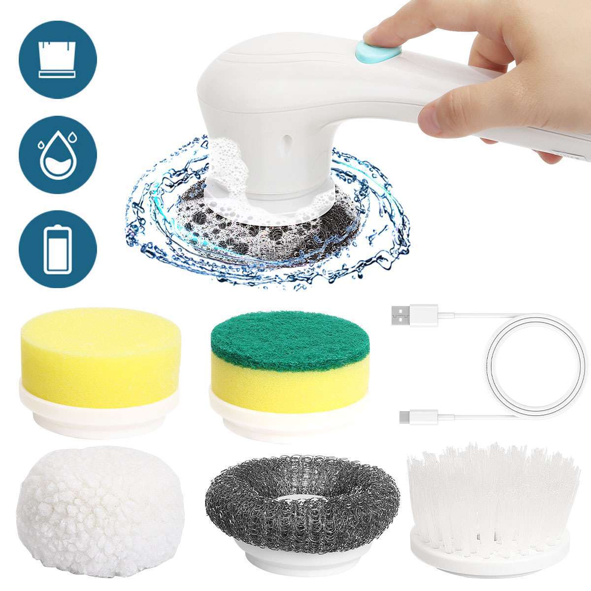 Electric Cordless Cleaning Brush Spin Scrubber Turbo Scrub Cleaner Rechargeable