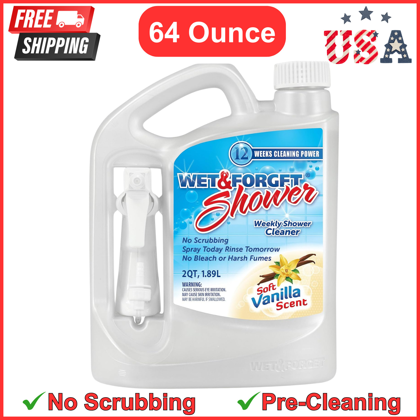 Wet & Forget Shower Cleaner Weekly Application Requires No Scrubbing, 64 Ounce