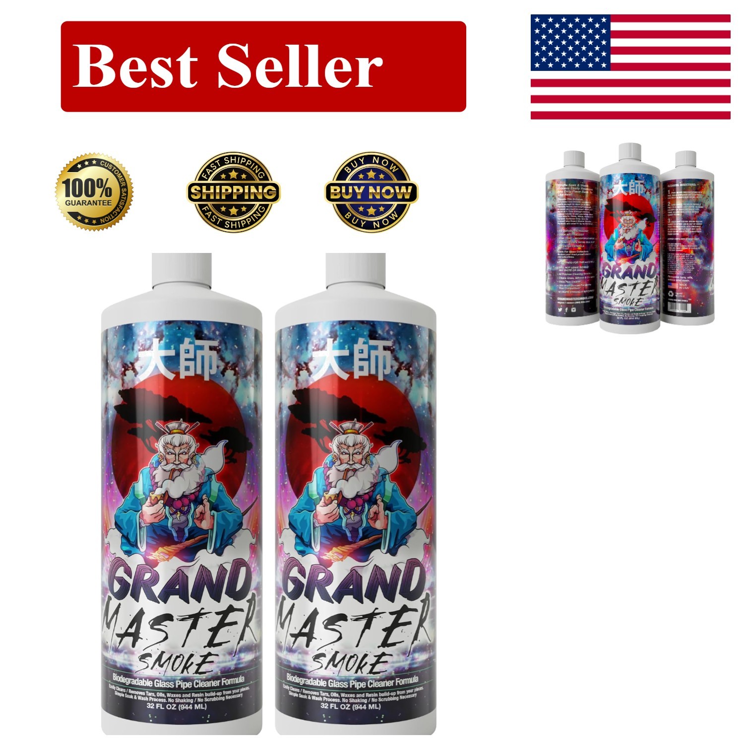 Grand Master Smoke 64oz 2-Pack Soak & Wash Glass Pipe Cleaner