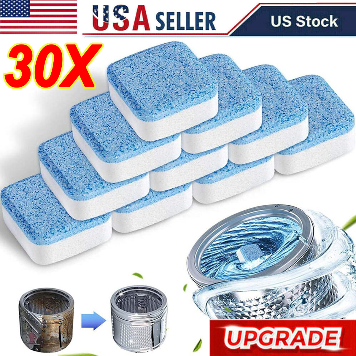 30PCS Washing Machine Cleaner Washer Deep Solid Cleaning Effervescent Tablets US
