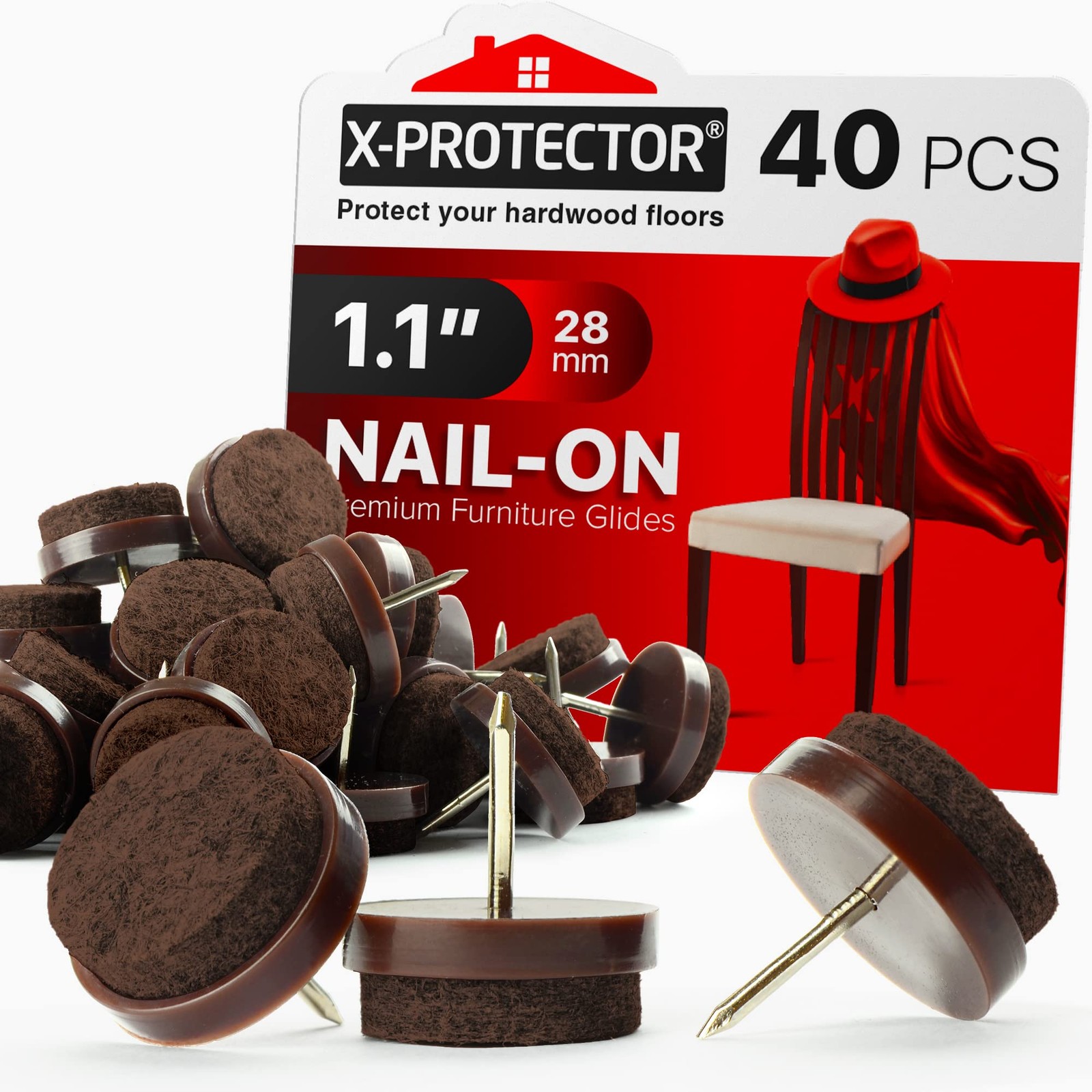 40 Pcs Nail-On Felt Furniture Pads 1.1″ Brown Floor Protectors for Chair Legs