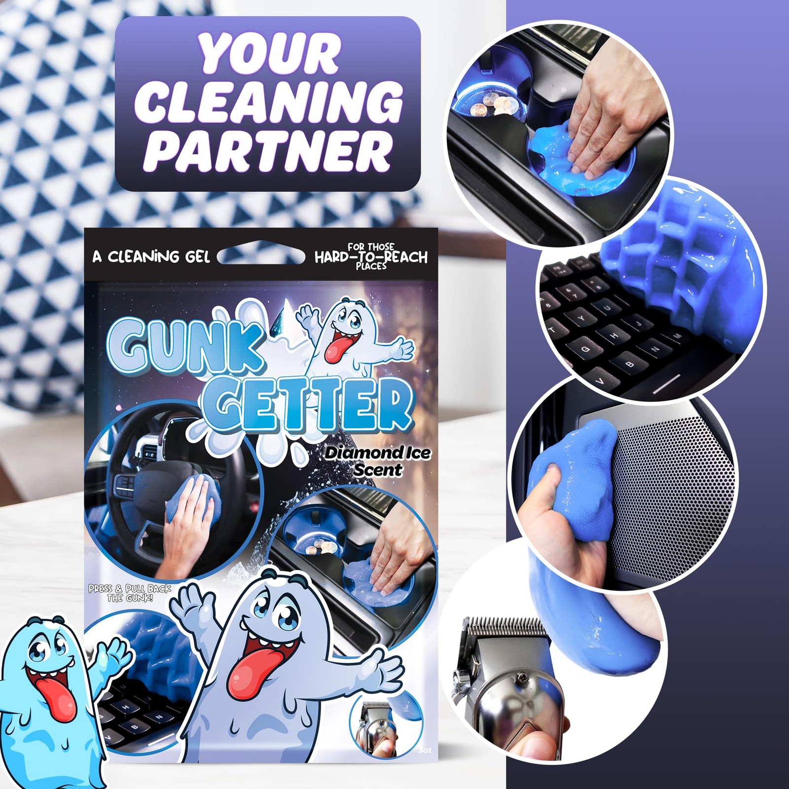 Gunk Getter, Cleaning Gel for Those Hard to Reach Places, Automotive Cup Hold…