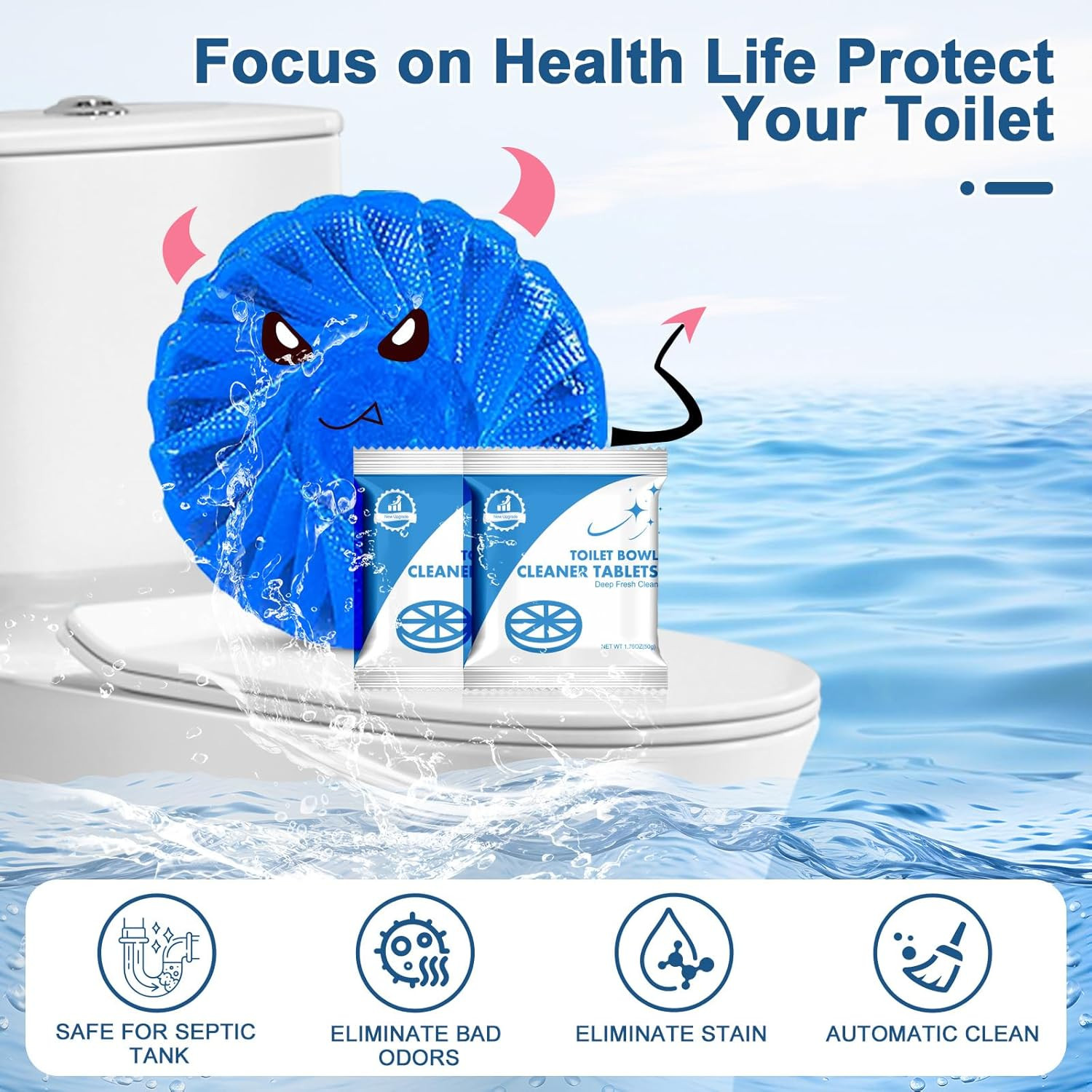 Toilet Bowl Cleaner Tablets Blue Toilet Tank Cleaners, Septic-Safe Hard Water St