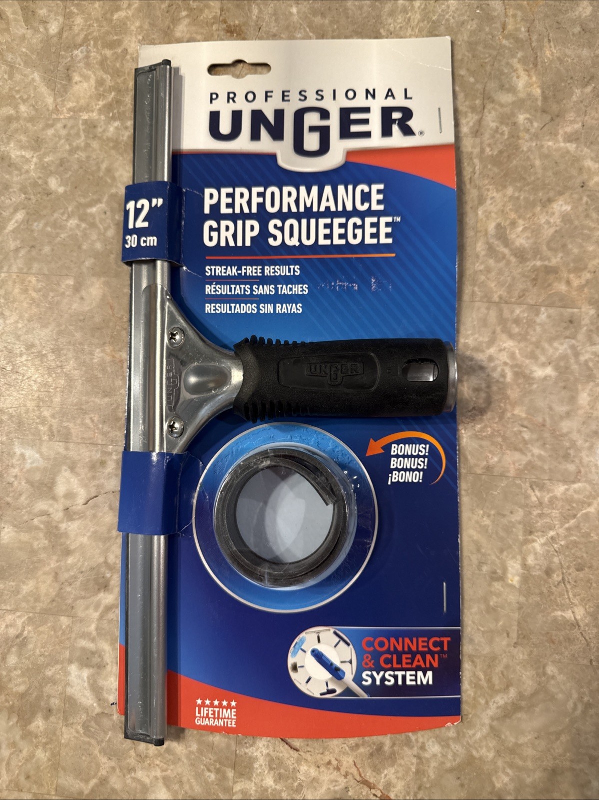 NEW Unger 981010 PERFOMANCE GRIP SQUEEGEE with Bonus Rubber 30 CM