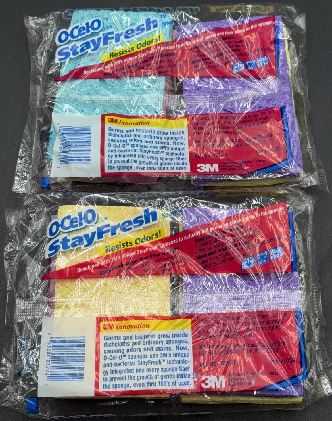 LOT OF 2 Vintage 1994 O-CEL-O Utility Size Sponges 3M USA Made (4-packs) 8 Total