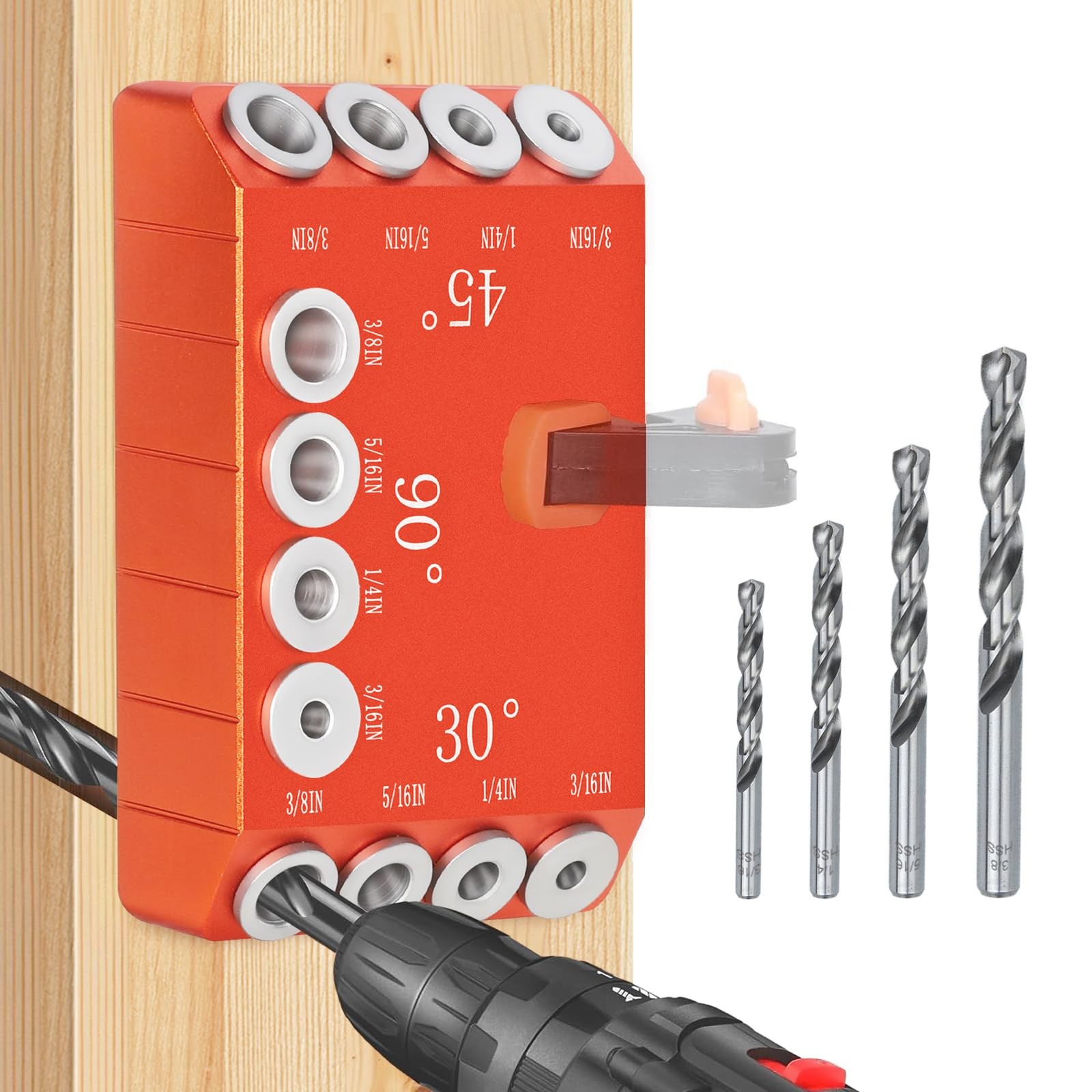 Aluminum Drill Guide, 30 45 90 Degree Angle 4 Sizes for Cable Railing Lag Scr…