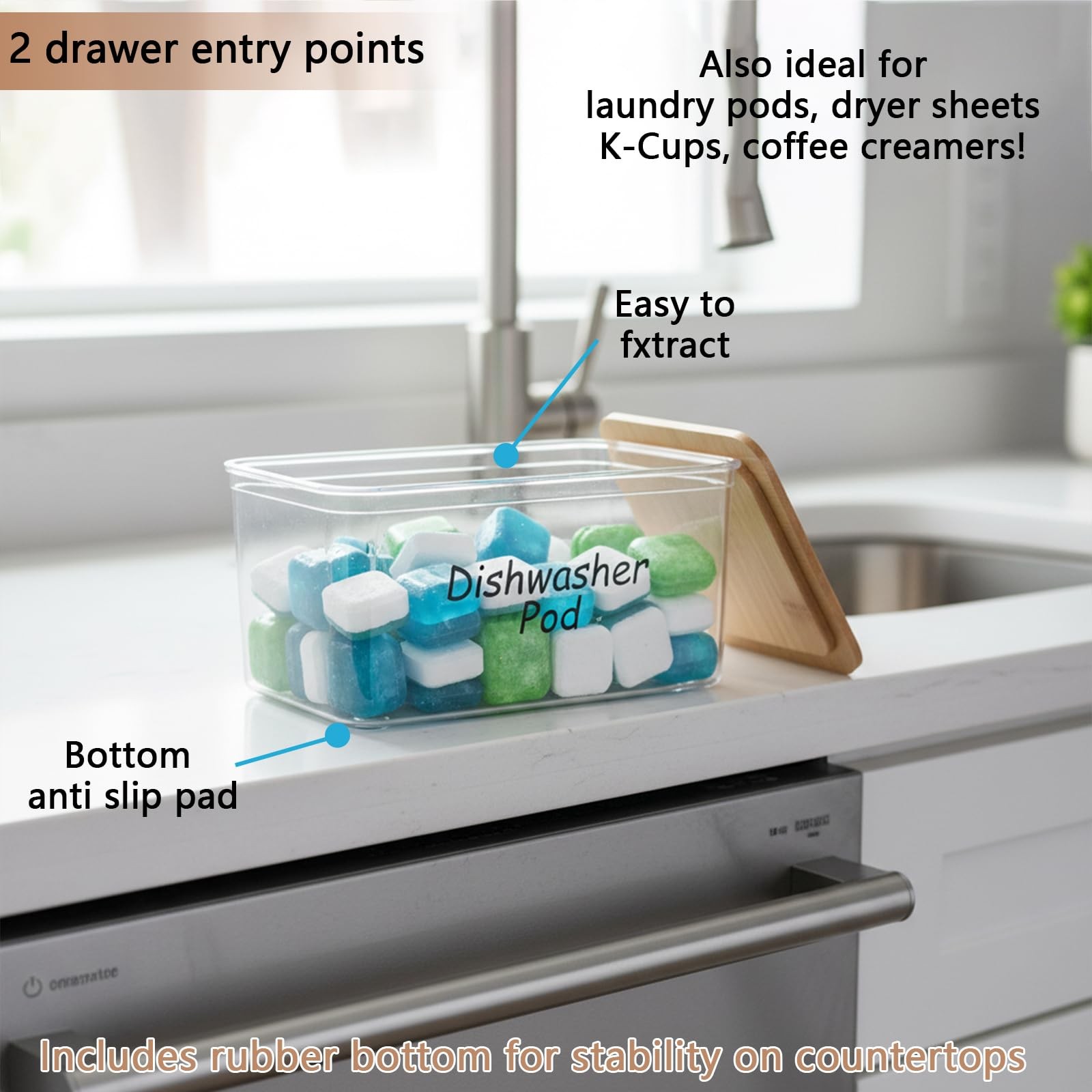 2 Pack Laundry Pods Container, Acrylic Dishwasher Pods Holder with Lid, Laund…
