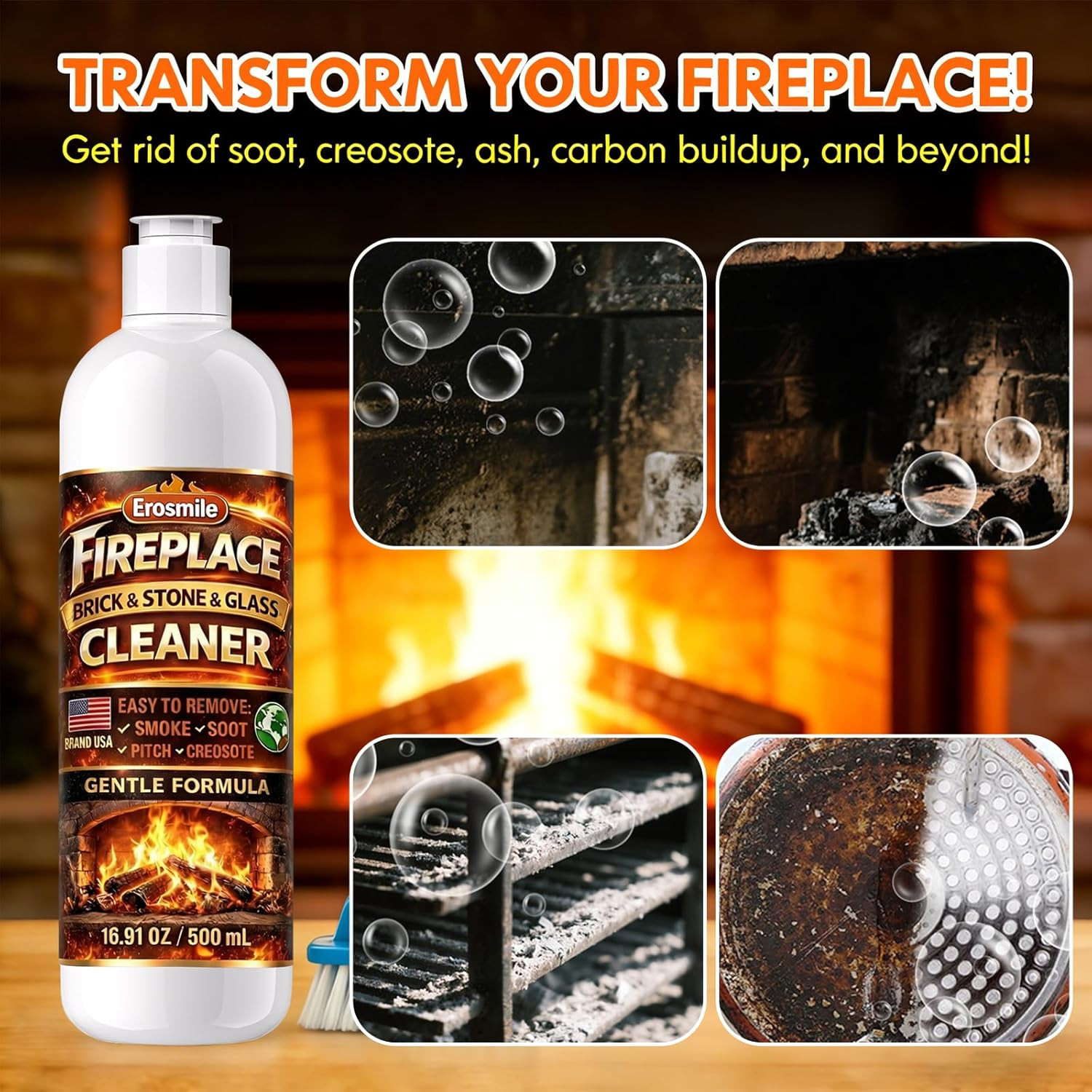 Fireplace Cleaning Set Fireplace Soot Remover with Scrub Brush for Brick, Stone,