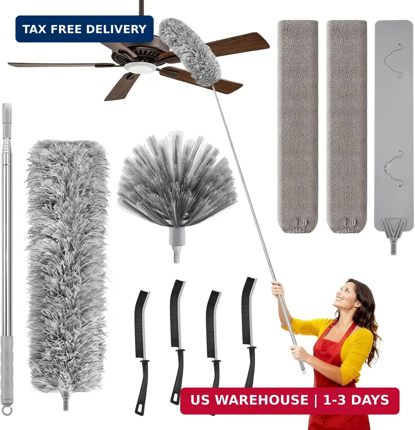 100-inch Duster with Extension Pole, 9-in-1 Cobweb Duster Kit Includes Spider We