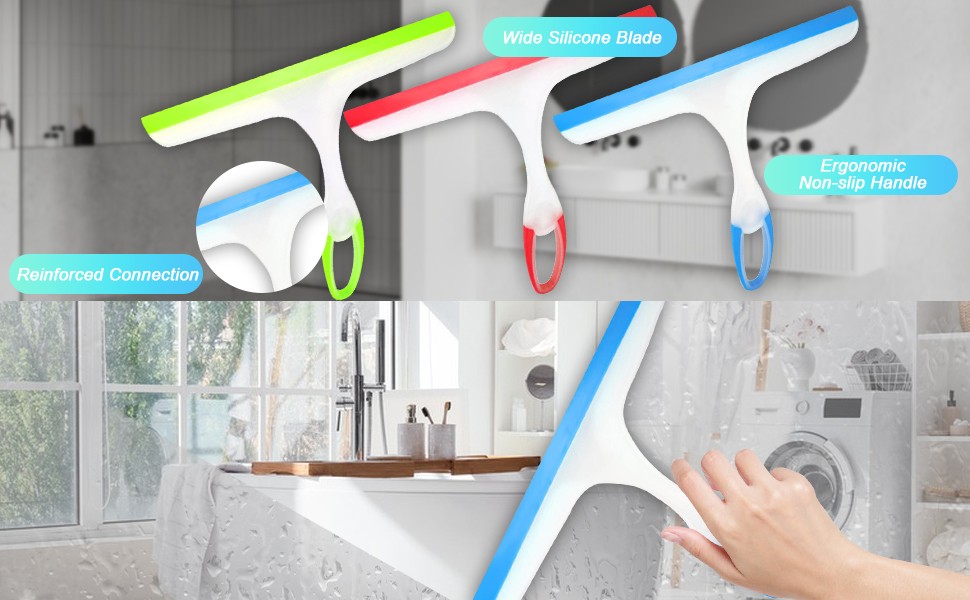 Shower Squeegee for Glass Doors, 3pcs Bathroom Squeegee for Shower Cleaner