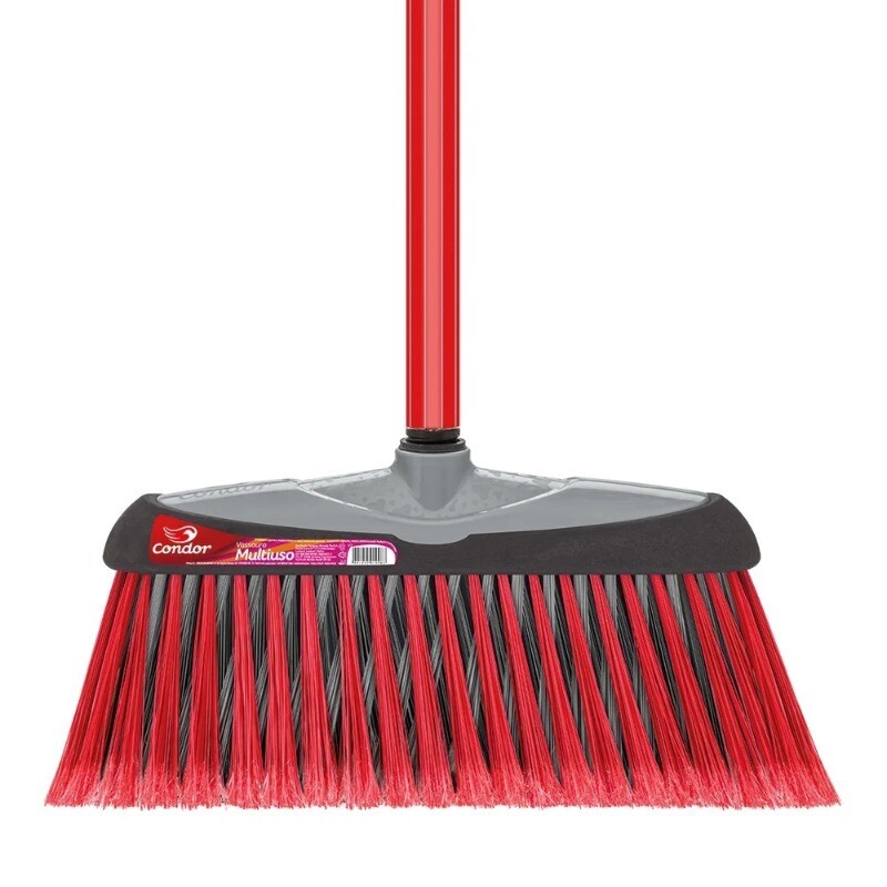 Heavy Duty Plastic Broom Large Sweeping Capacity Long Metal Handle Fine Bristles