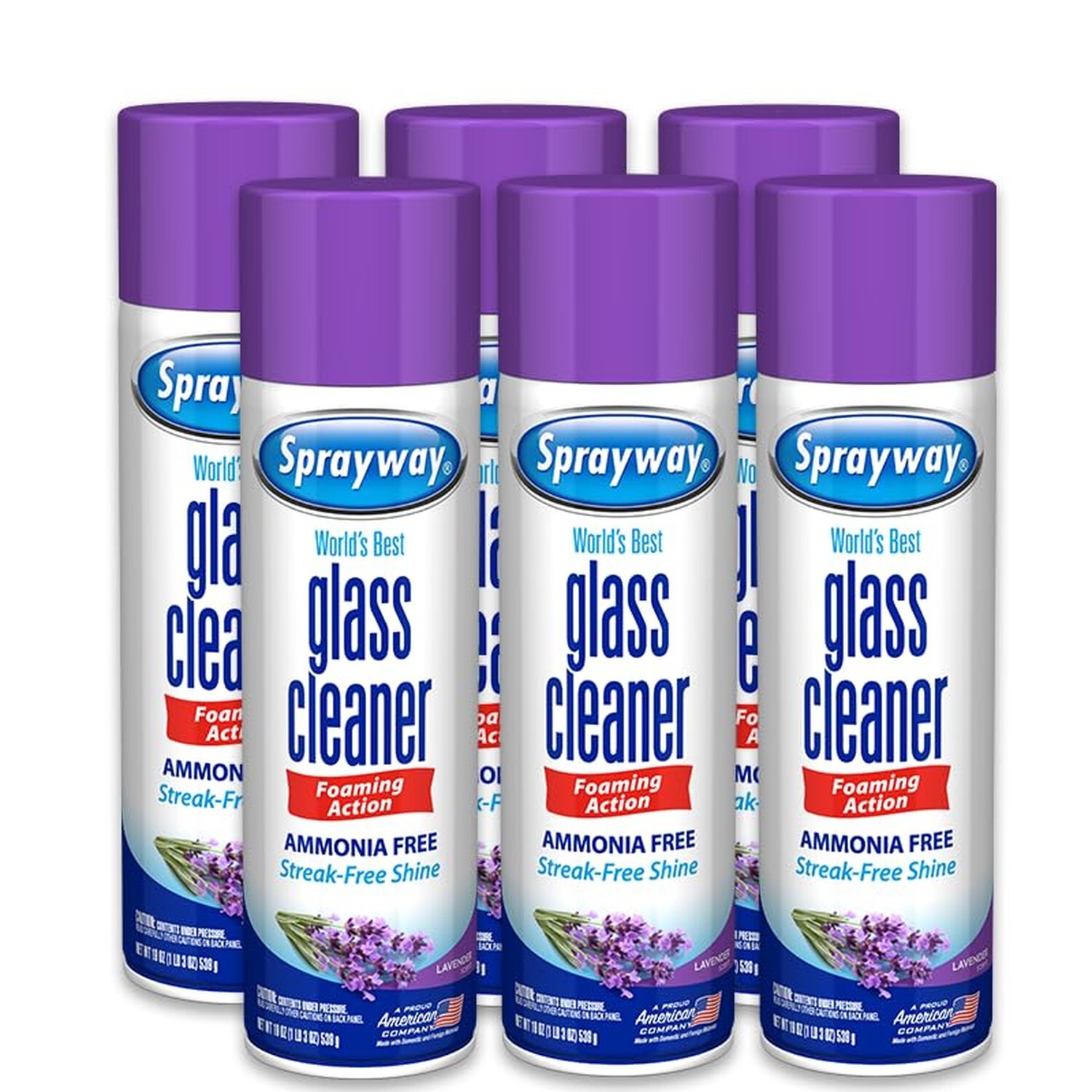 Sprayway Glass Cleaner Lavender Scent Foaming Aerosol Spray, 19oz, Pack of 6 …